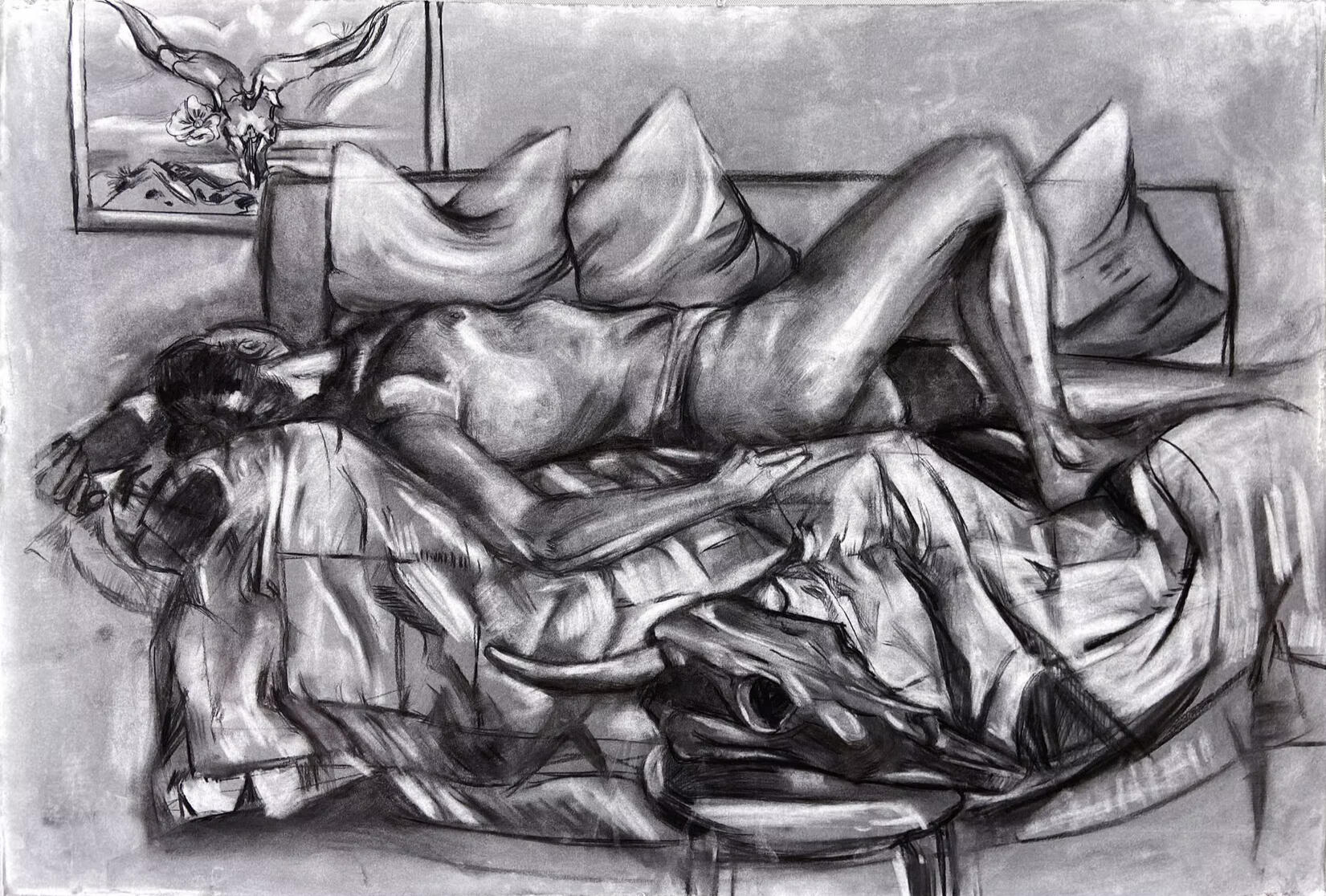 Desert Lounging - charcoal on paper, 36x48in, 2021