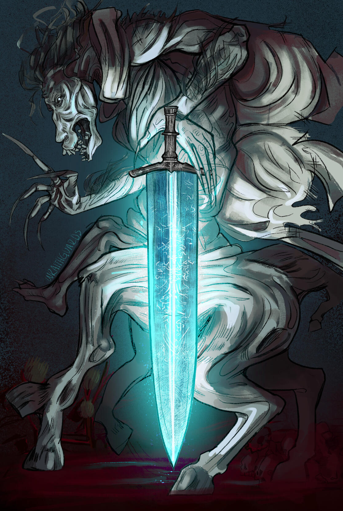 Ludwig the Holy Blade - inspired by "Bloodborne" by Fromsoftware, digital illustration, Procreate, October 2024, featured in Guzu Gallery's "We Shall Be Monsters"